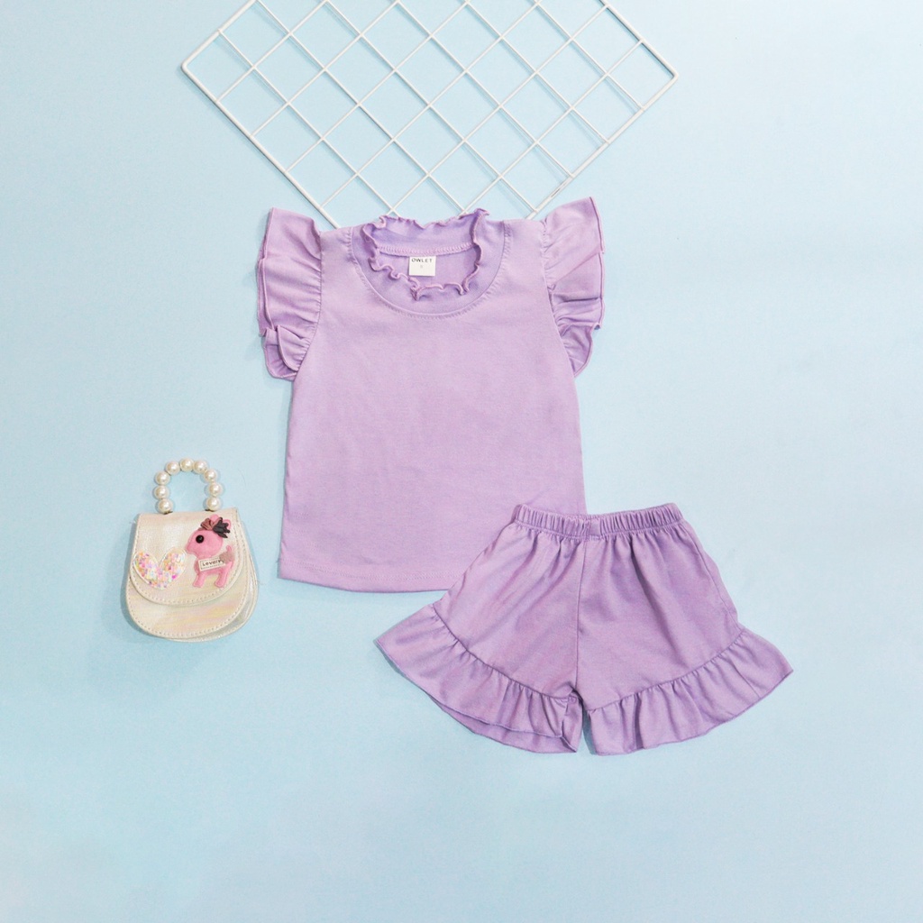 Owlet - setelan ruffle set POLOS / setelan anak perempuan polos