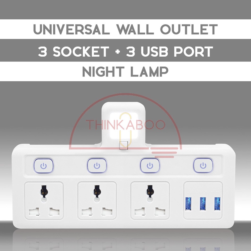 Jual Universal Wall Outlet Power Strip / Stop Kontak Dinding Cabang 3