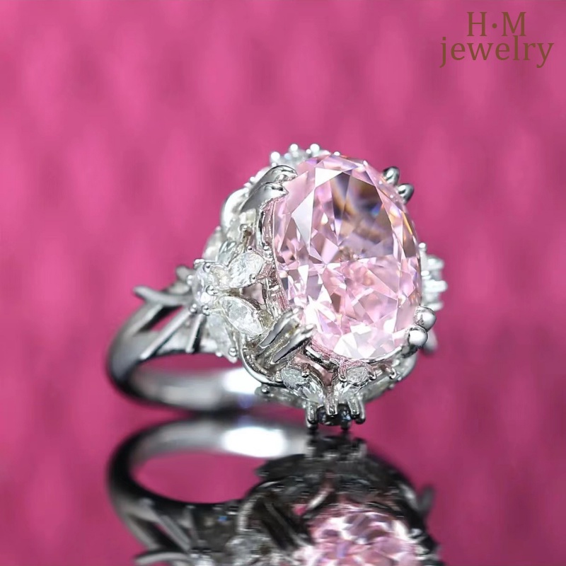 Cincin Hias Berlian Imitasi Warna Pink Berkilau Simpel Fashion Untuk Wanita 2022