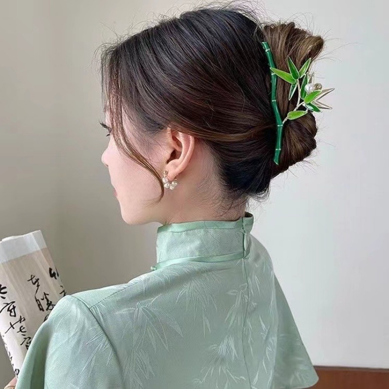 Mhang Jepit Rambut Model Daun Bambu + Mutiara Besar Gaya Cina Untuk Wanita