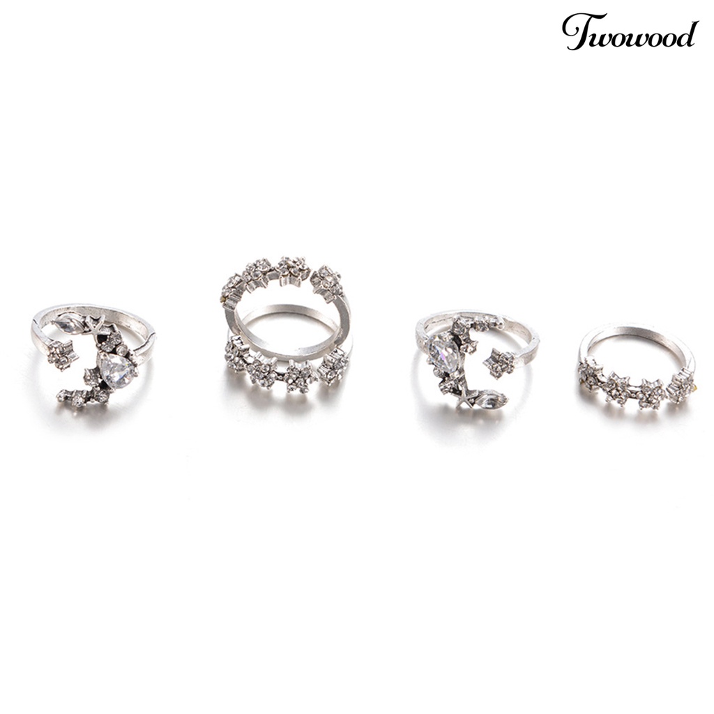 5pcs Cincin Jari Bahan Alloy Aksen Berlian Imitasi Untuk Club