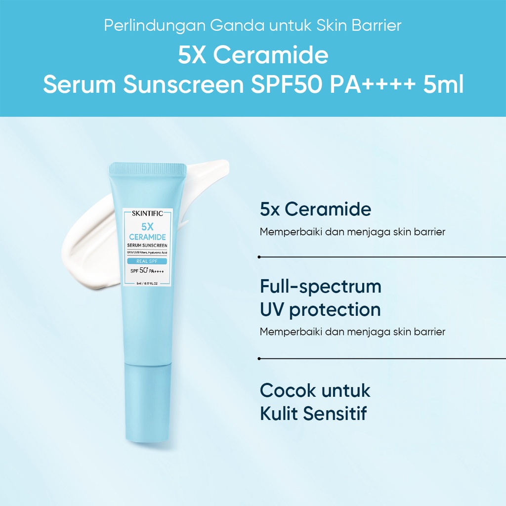 SKINTIFIC 5X Ceramide Travel Kit Skincare Paket Moisturizer + Cleanser + Soothing toner + Serum Sunscreen [BPOM]