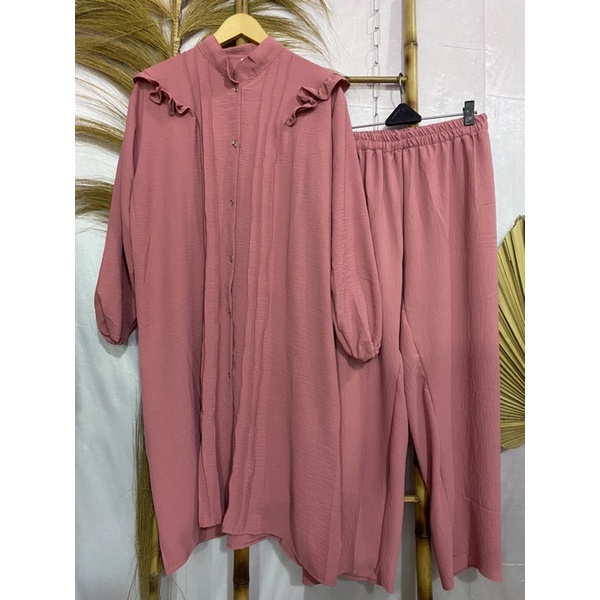 Jelita Setelan Long Tunik Crinkle Airflow Premium ld 120-125 || Setlong tunik jumbo