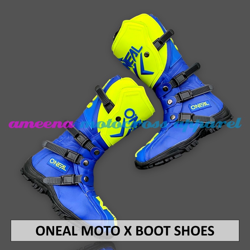 Sepatu MX Boots - Sepatu Trail - Sepatu Motocross - Sepatu Enduro - Sepatu Adventure - Fluogreen Blue