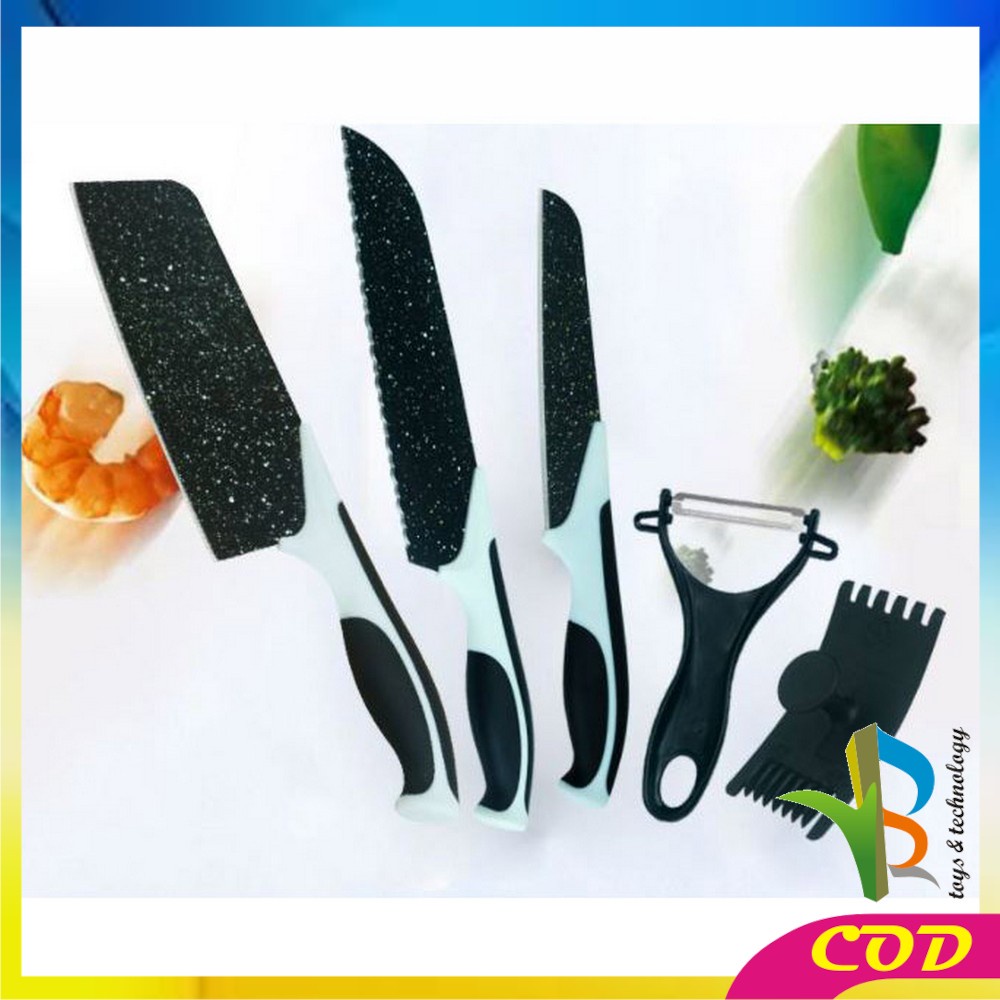 RB-C443 Pisau Dapur Set 5in1 Multifungsi / Pisau Keramik Serbaguna Pengupas Buah Dan Sayur Kitchen Knife Set Ceramik Peeler