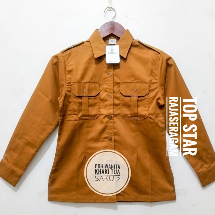 Baju Seragam Kemeja Pdh Wanita Saku 2 Drill Panjang Net Tv Slimfit Pdl