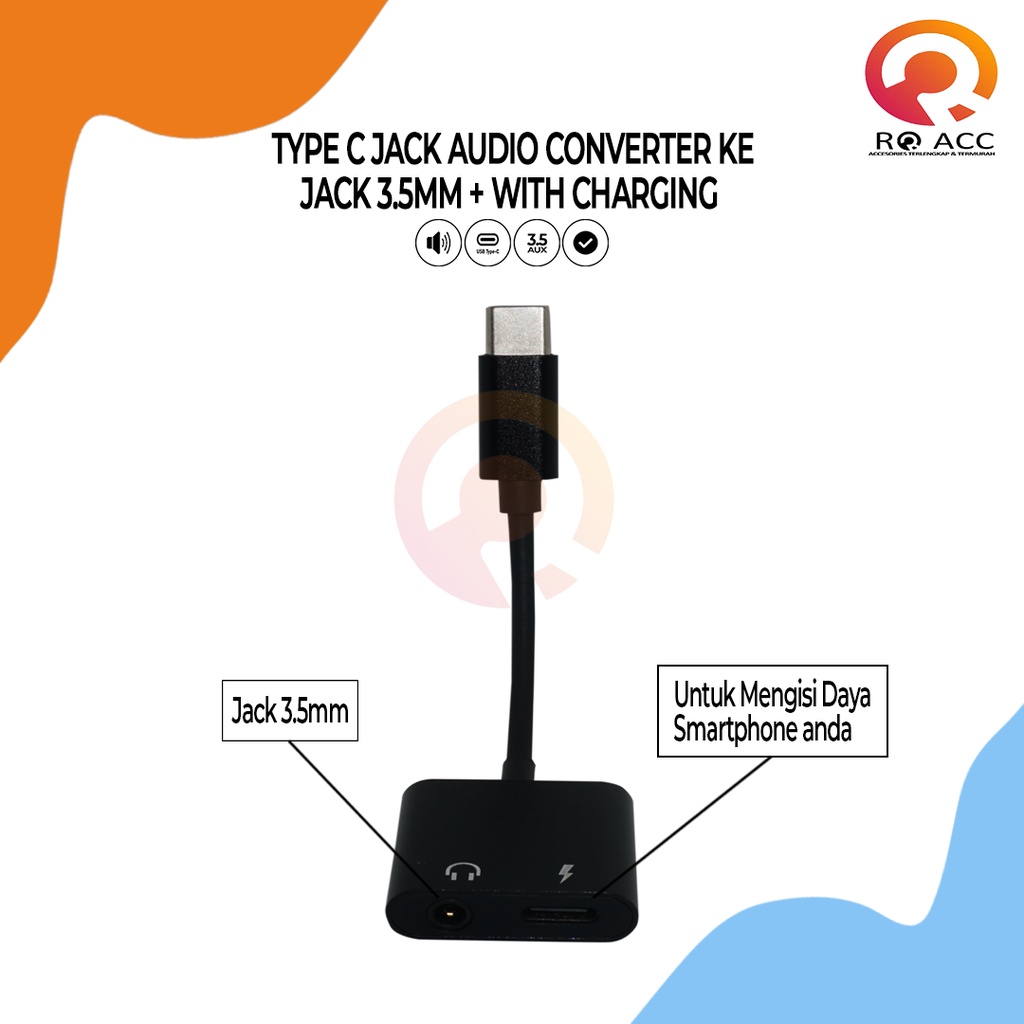 [RO ACC] JH020A JACK AUDIO SPLITTER TYPE C 2IN1 TO JACK 3.5MM WITH CHARGING