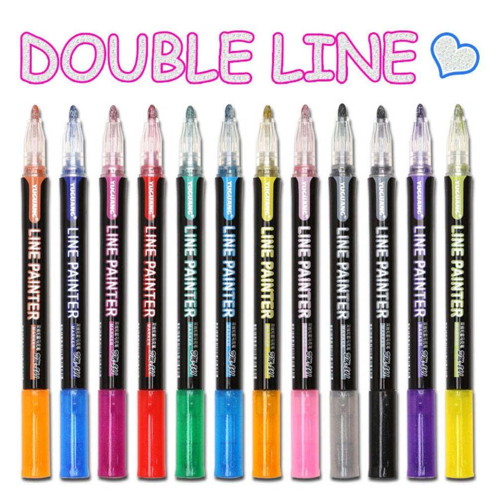 Top8 /12/24PCS Pen Garis Ganda Akun Tangan Graffiti Fluorescence Pen Watercolor Hand Painted Magic Contour Stabilo Pen