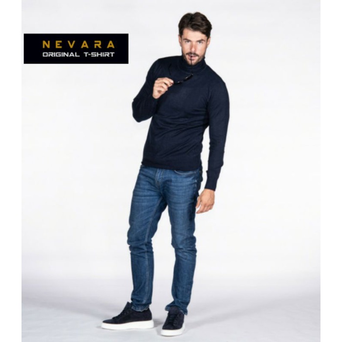 [ NEVARA ] MEN TURTLE NECK LONG SLEEVE - KAOS TURTLE NECK PRIA LENGAN PANJANG BIRU NEVY