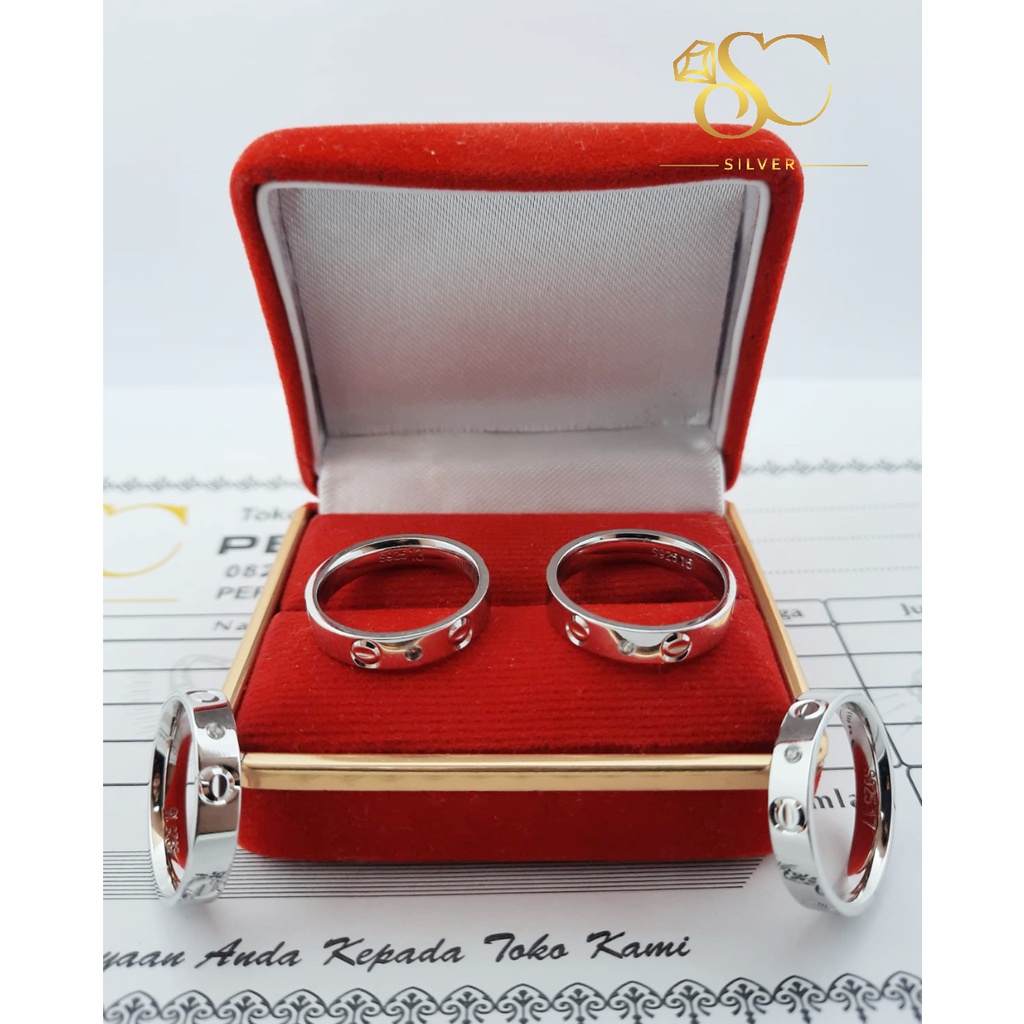Cincin Wanita / Pria Cincin Perak Asli Silver 925 Lapis Emas Putih Model Cincin Perak Pasangan