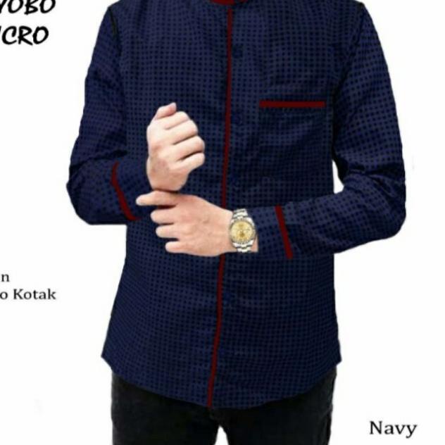 TJ BAJU KEMEJA KOKO MUSLIM LENGAN PANJANG - Navy Mikro, M