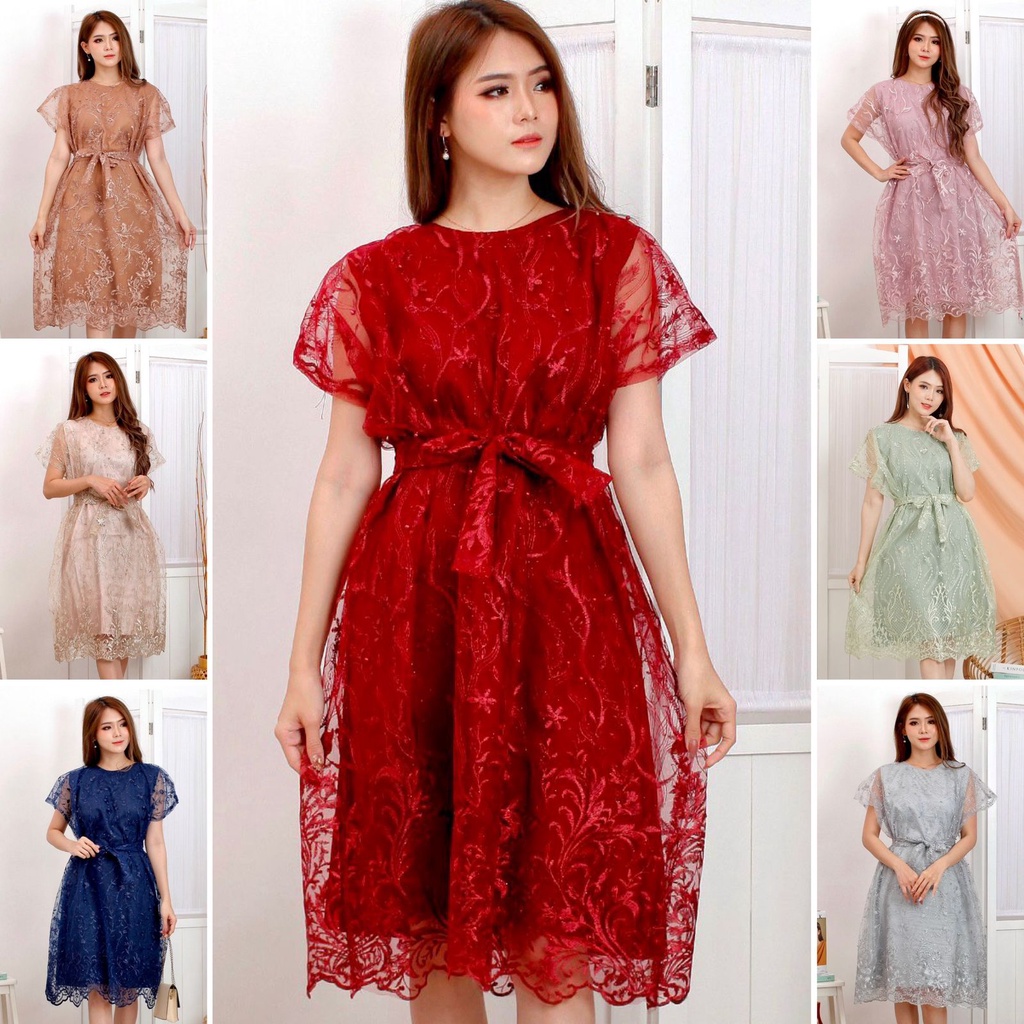 Dress Jovita Brukat Bordir Tullle Glitter Mutiara Brokat Tille Brokat Tile Dres Mewah Termurah