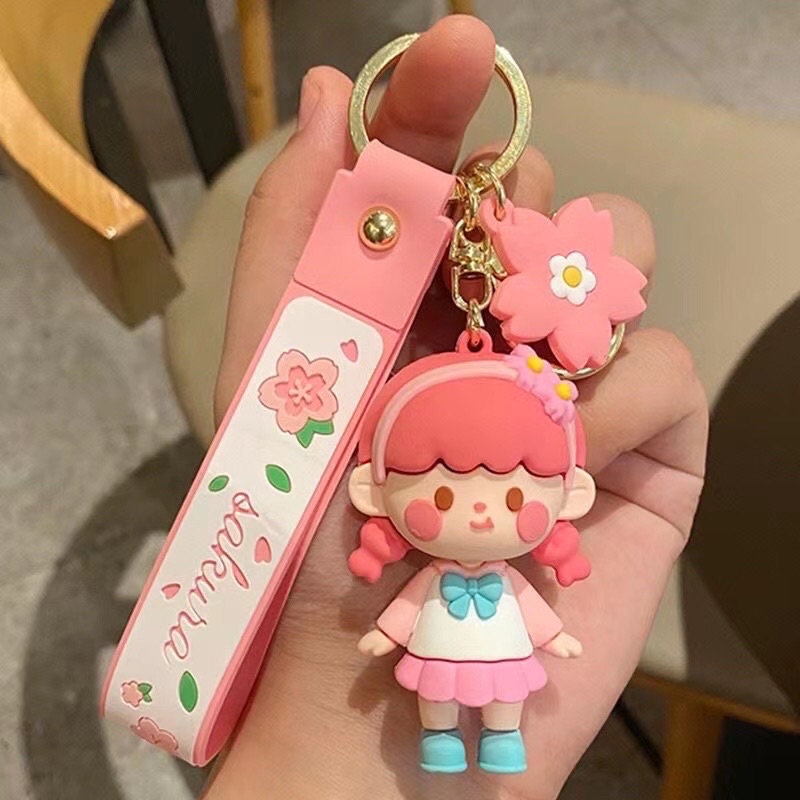 Keychain cute girl silicone impor