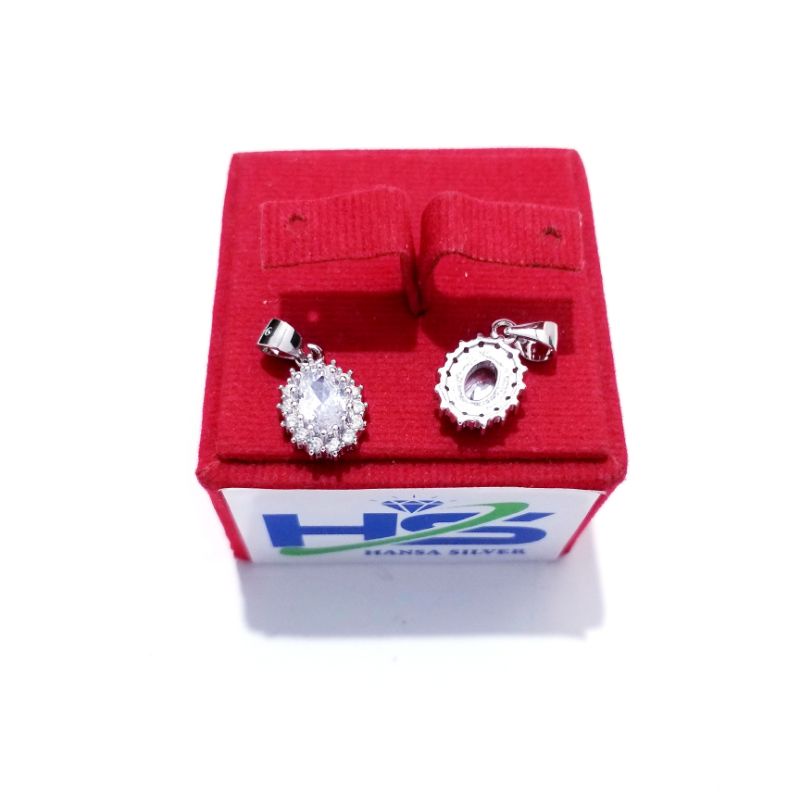 Liontin Perak Asli Silver 925 Lapis Emas Putih Model Lady Day Batu Merah Putih Dan Biru - Perak Asli 925 Anti Karat