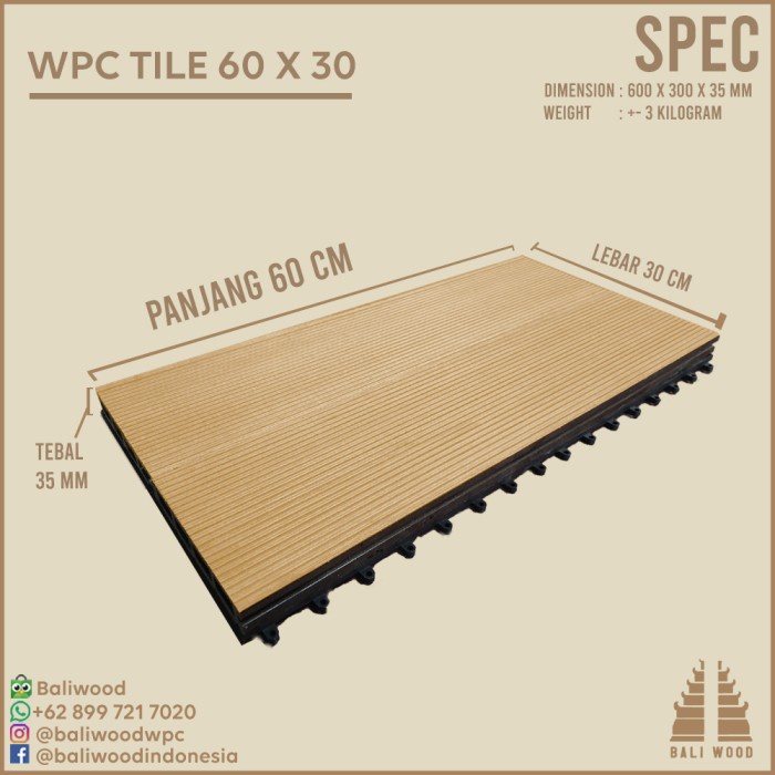 Floor Lantai Diy Decking Wpc (Hpc) Kayu Tile Baliwood Panjang 60X30 No Vinyl