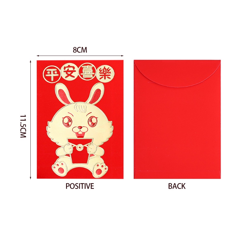 6pcs / Set Amplop Angpao Motif Kartun Kelinci Warna Merah Untuk Tahun Baru Cina / Imlek