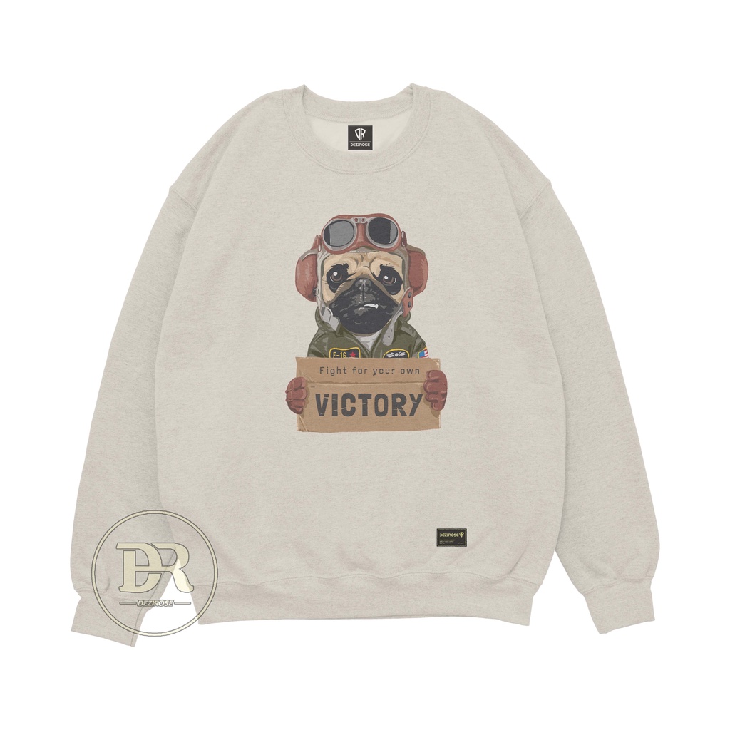 Sweater Crewneck Pria Wanita Dog Victory Fleece Tebal Premium Distro Unisex DEZIROSE