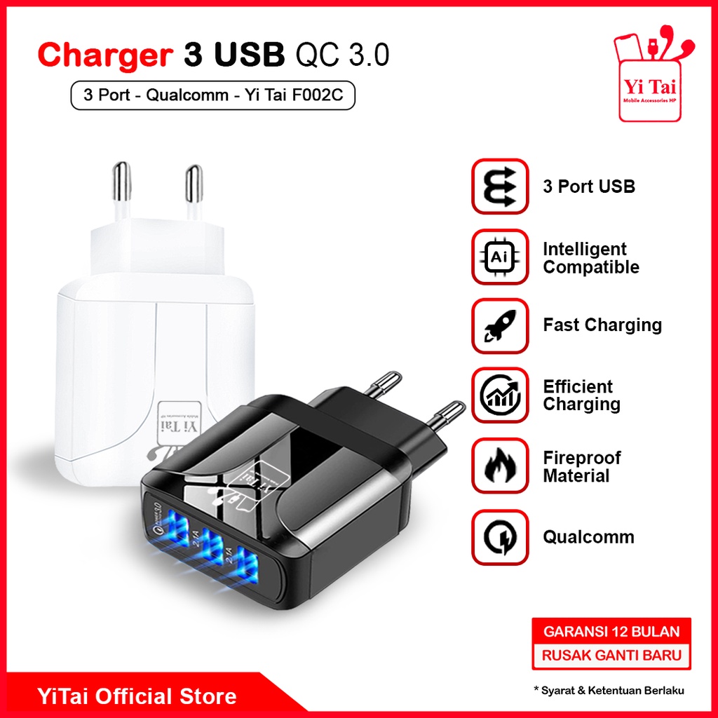 CHARGER 3USB QUICK CHARGE 3.0 YI TAI F002C - BATOK CHARGER 3USB YI TAI - BC