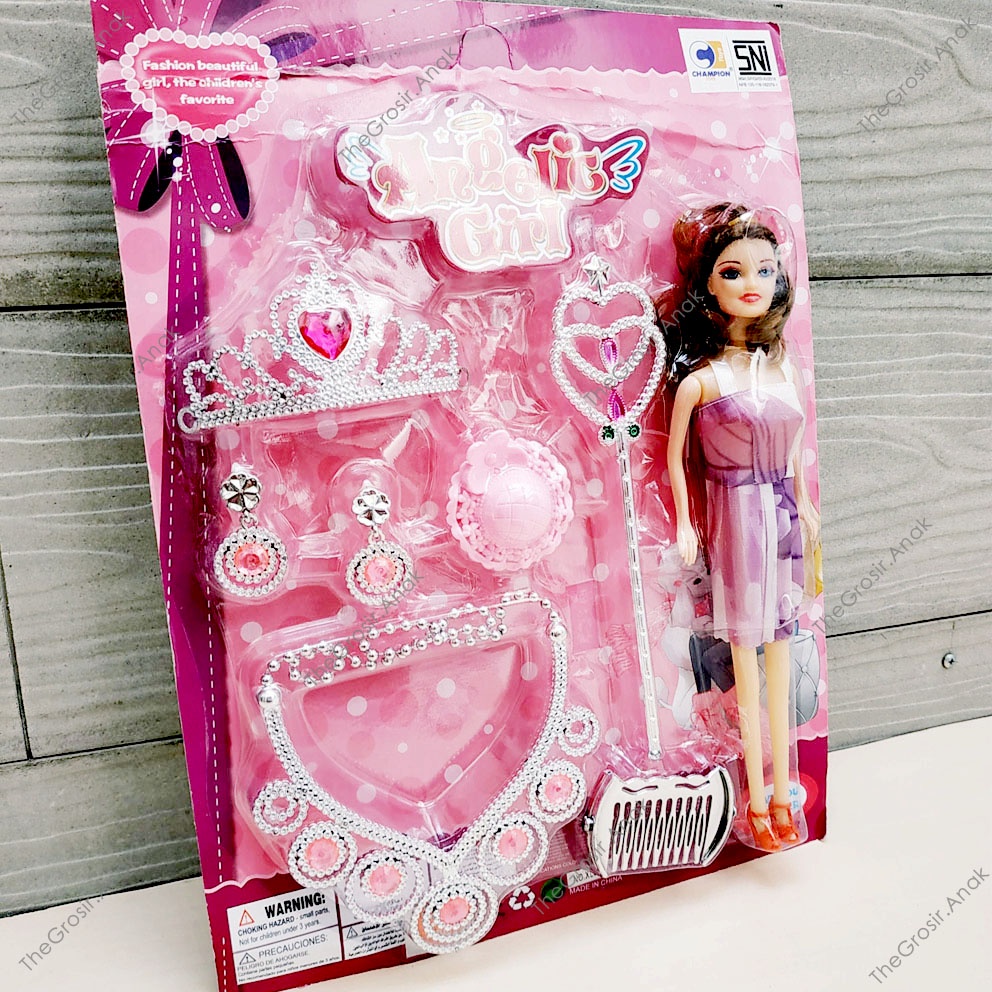 Boneka Berbie Angelic Girl Mahkota Tongkat Kalung Princess