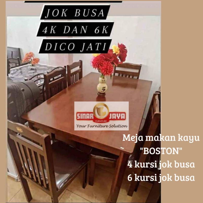 Meja makan kayu - Boston jok busa // 4 kursi - 6 kursi