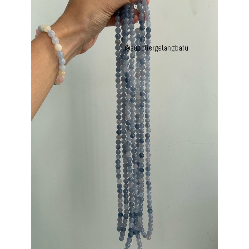 batu 8mm BLUE angelite natural aksesoris biru bahan gelang kalung AKIK