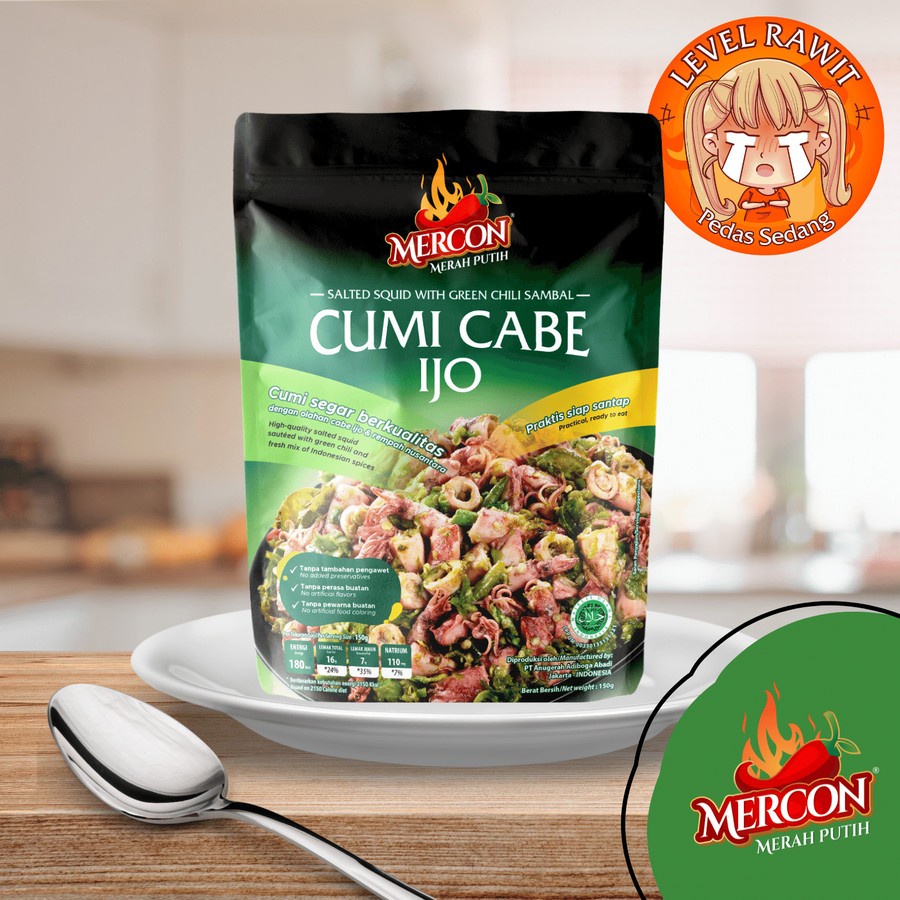 

CUMI CABE IJO MERCON MERAH PUTIH 150 GRAM SATUAN LEVEL PEDAS LENGKAP