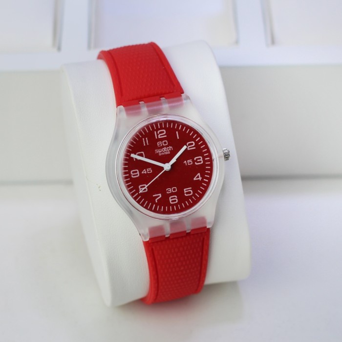 BARU READY Jam Tangan Wanita SWATCH SWDC1 Analog Tali Rubber - Merah MURAH