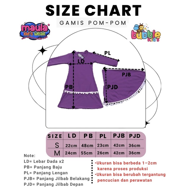 Baju Anak Perempuan Gamis Bayi Hijab Pom Pom 0-2 Tahun Katun Polos Adem Gemoy