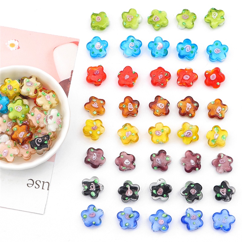 2pcs 14mm Handmade Lampwork Manik-Manik Kaca Bentuk Bunga Beads Charm Untuk Kalung Gelang Anting DIY Membuat Perhiasan Aksesoris