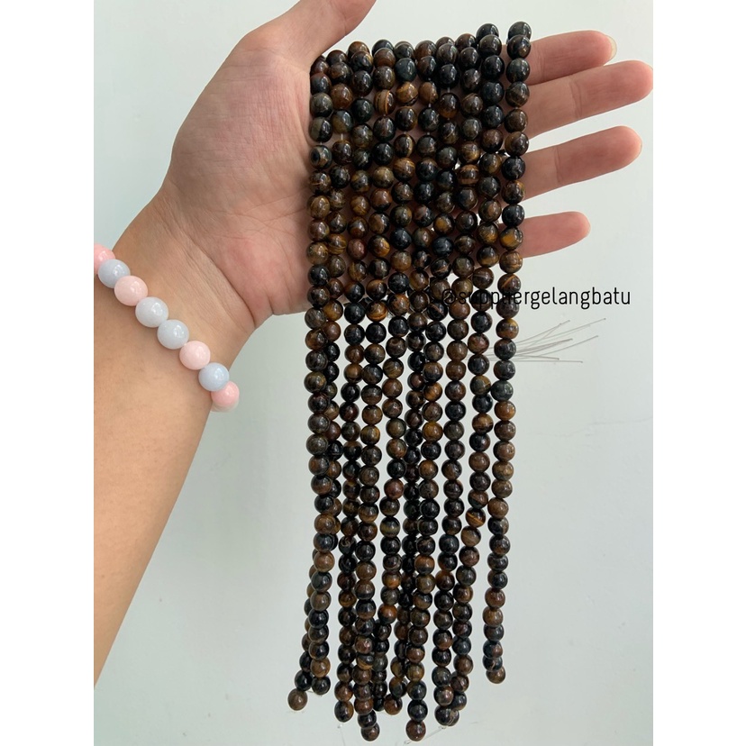 blackBROWN tiger eye biduri sepah coklat mata singa 8mm natural akik