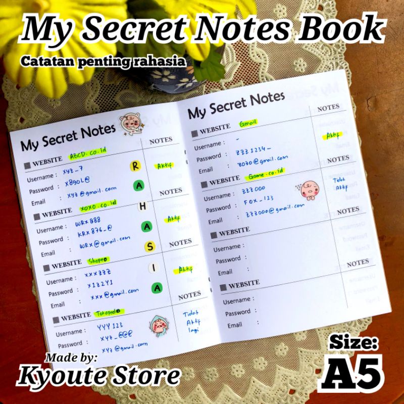 

Simple My Secret Notes Book Kyoute A5 Catatan Penting Rahasia Pengingat Reminder