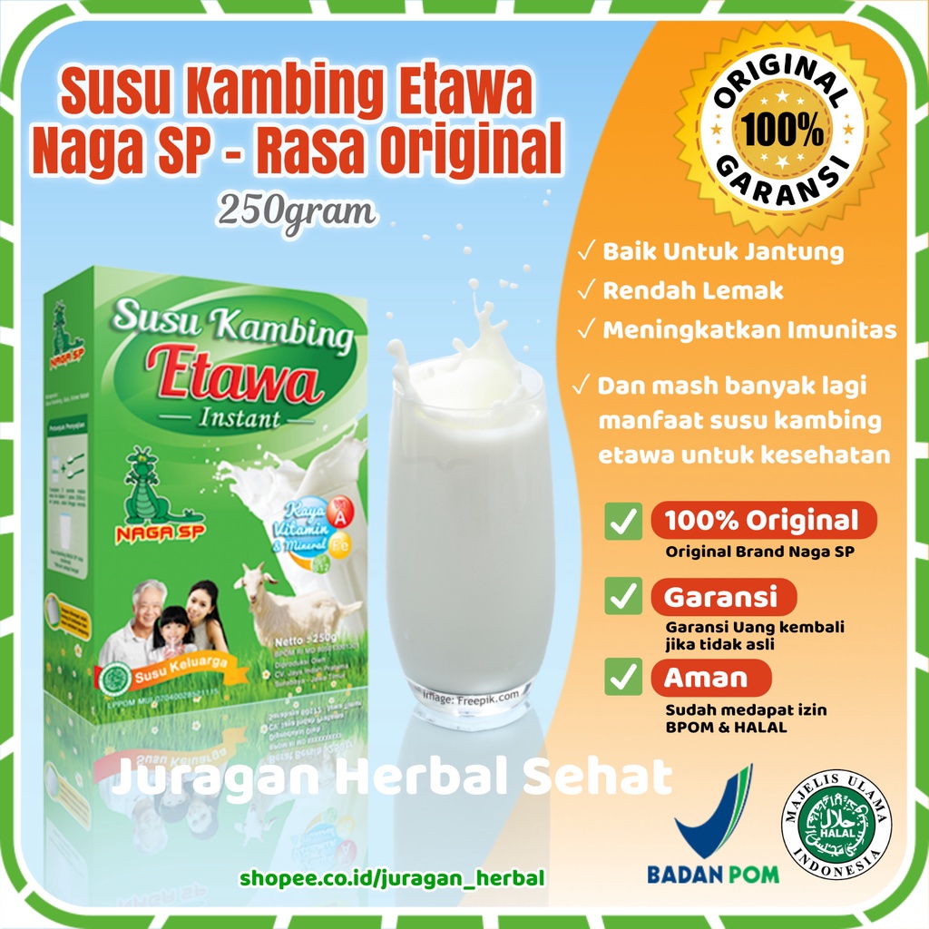 

Susu Bubuk Kambing Etawa Asli Rasa Original Sehat Naga SP 250g
