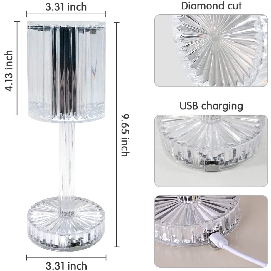 Lampu Tidur Kristal Diamond Table Lamp Crystal Touch Control