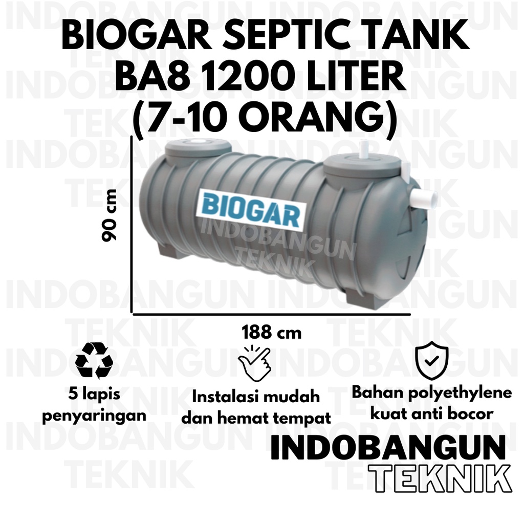 Bio Septic Tank Biogar BA8 1200 Liter (7-10 Orang) Septictank Bioaga Sepiteng Sapiteng Septitank Har