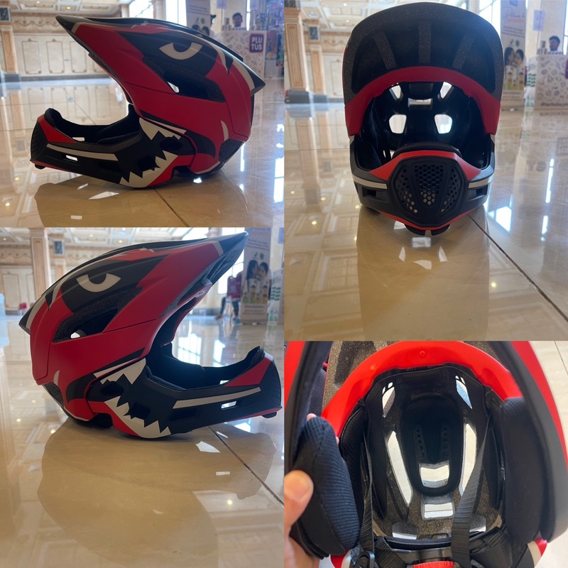 Jual Helm anak fullface HIU pushbike balance bike 2 in 1 shark Merah