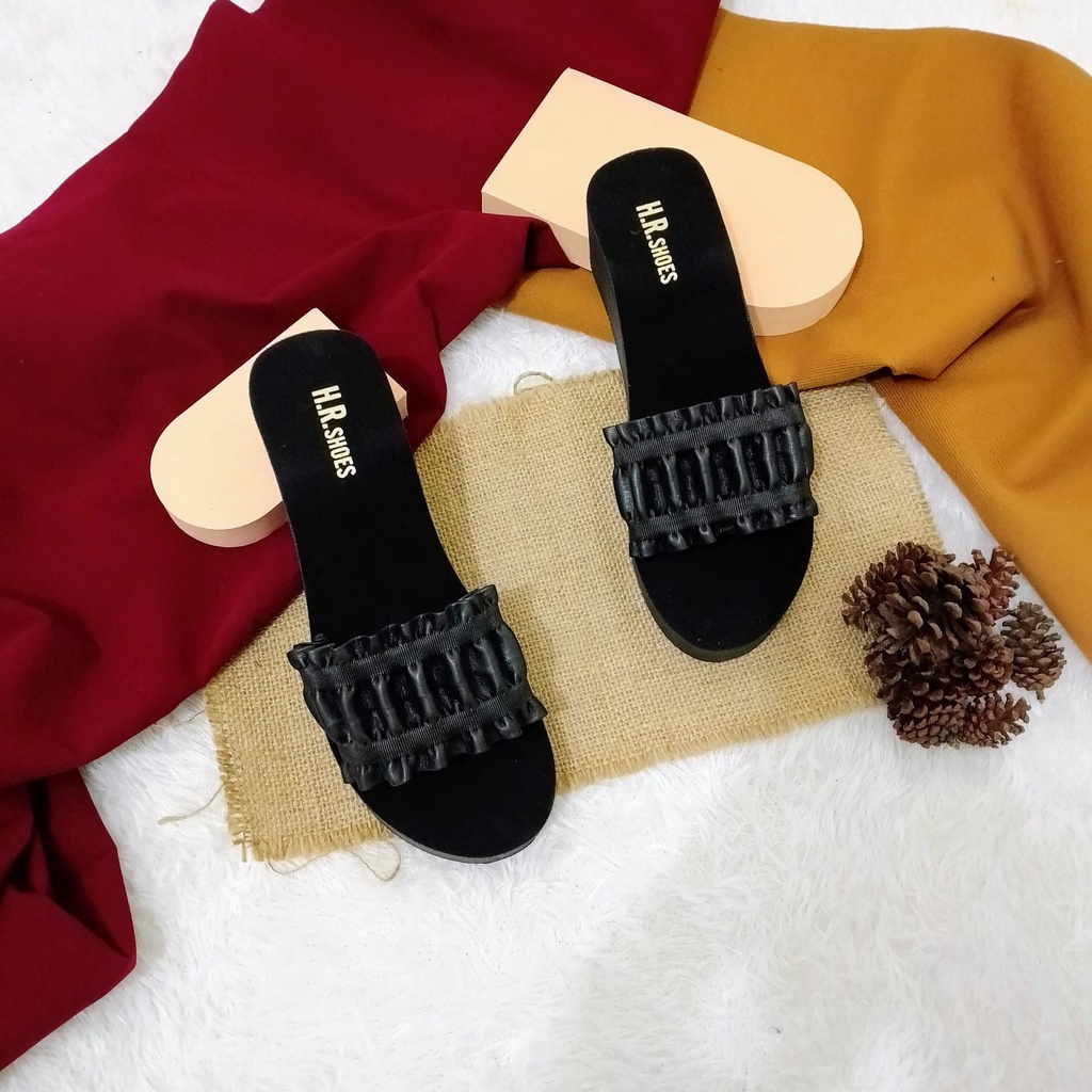 Sendal Selop Sepon Wedges Wanita Kokop Kerut Sandal Wanita Simpel - REGY