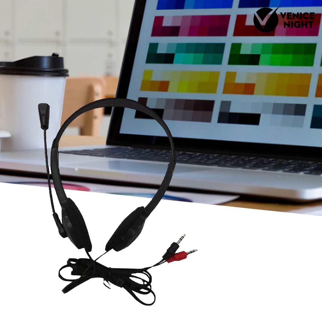 (VNEP) (Berkabel) Headphone Universal dengan Mic Plastic 3.5mm Over-ear Stereo Headset untuk Rumah