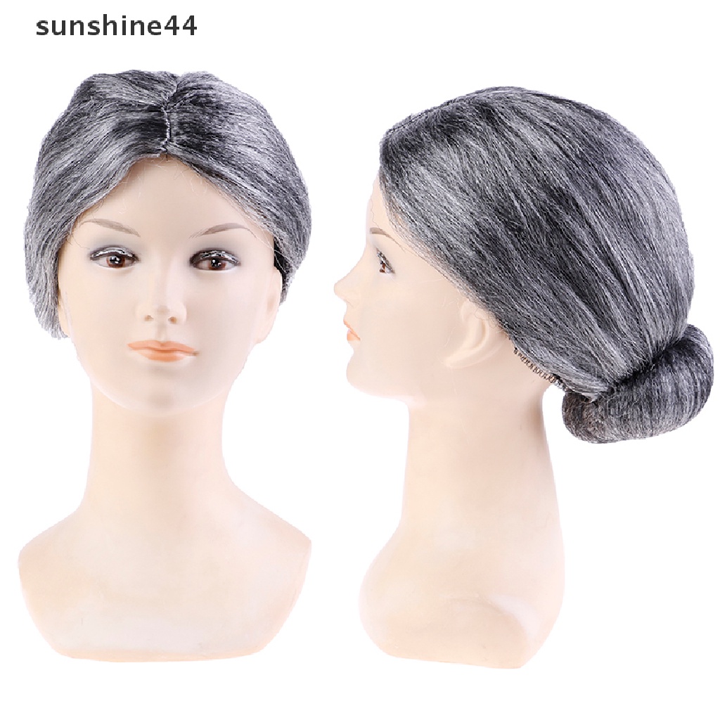 Sunshine Wig / Rambut Palsu Model Bun Warna Abu-Abu Untuk Wanita Tua / Nenek