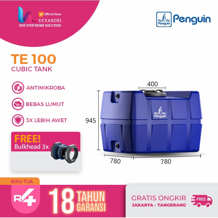 Penguin Tangki Air Kotak TE 100, Tandon Kotak, Toren Persegi Empat Cubic Tank