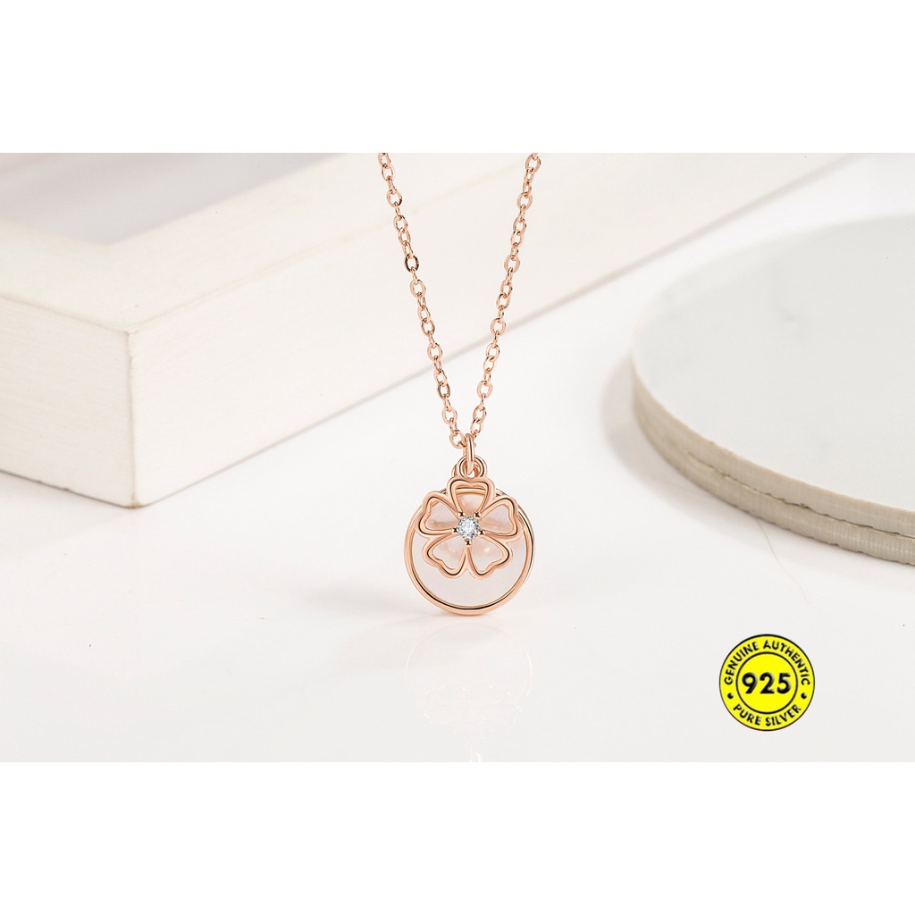 Kalung Rantai Klavikula 18K Rose Pink Cherry Blossom Fritillary Untuk Hadiah Pacar U1397