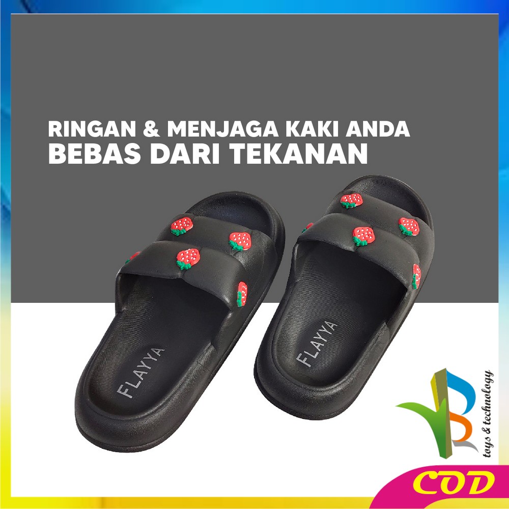 RB-S50 Sandal Selop Wanita Bahan PVC Motif Strawberry Korean Style Elastik Empuk Anti Slip / Sendal Jelly Soft Slipper Import