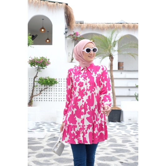 Ounadoutfit Dessert blouse colorfull premium | blouse wanita rayon | blouse busui muslimah | atasan motif bunga | baju wanita muslim | kemeja kantor motif