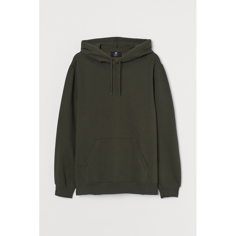 ( 11.11 ) Hoodie H&M Unisex Basic Polos Hijau Army ( Olive ) Flecee Katun Lembut Tebal, Free Papperb