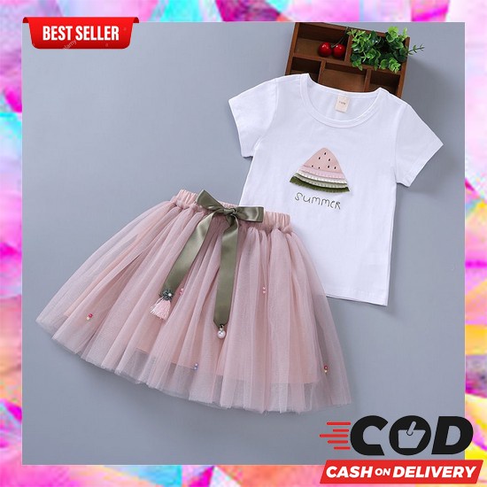 Bobora Dress Brukat Anak Pita Korea Untuk Anak Umur 5-10 Tahun [Princess Kesli] 1-9Tahun Setelan Baj