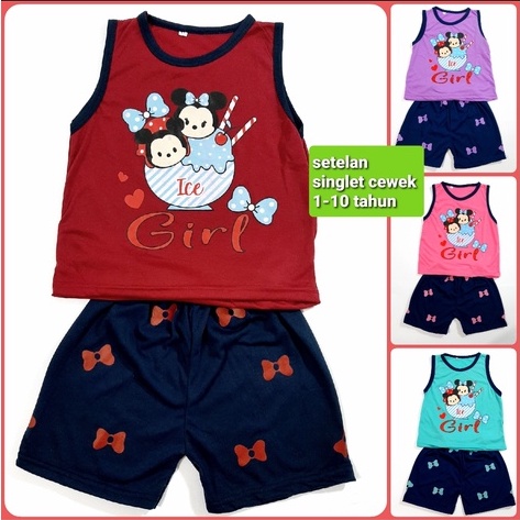 setelan SINGLET anak 1- 10 tahun perempuan celana pendek pakaian cewek motif ice girl grosir murah