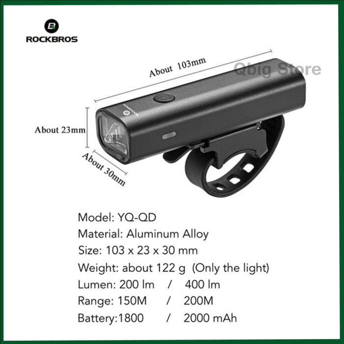 ROCKBROS YQ-QD400LM BIKE LIGHT 400 LM - LAMPU DEPAN SEPEDA 400 LUMENS / ROCKBROS YQ-QD400LM BIKE