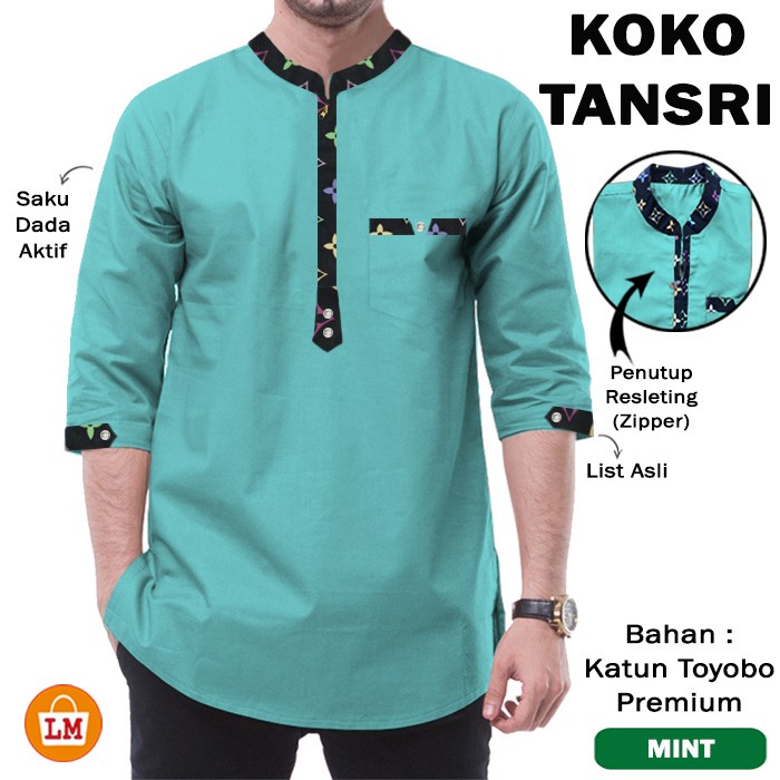 KOKO TANSRI Baju Pria Muslim Bahan Katun Toyobo Lengan 3/4 JUMBO Size M-2XL LMS 29757