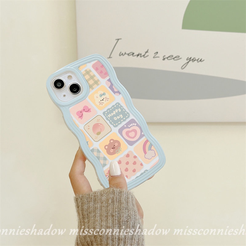 Casing Wave Edge Soft Case Redmi 9 10 9A 10A 9T 10C A1 A1+ 9C NFC Redmi Note 11 10 11s 10s 11Pro+ 10 Pro Max Plus Note8 Note9 Cartoon Lattice Illustration Bear Rainbow Cute Cover