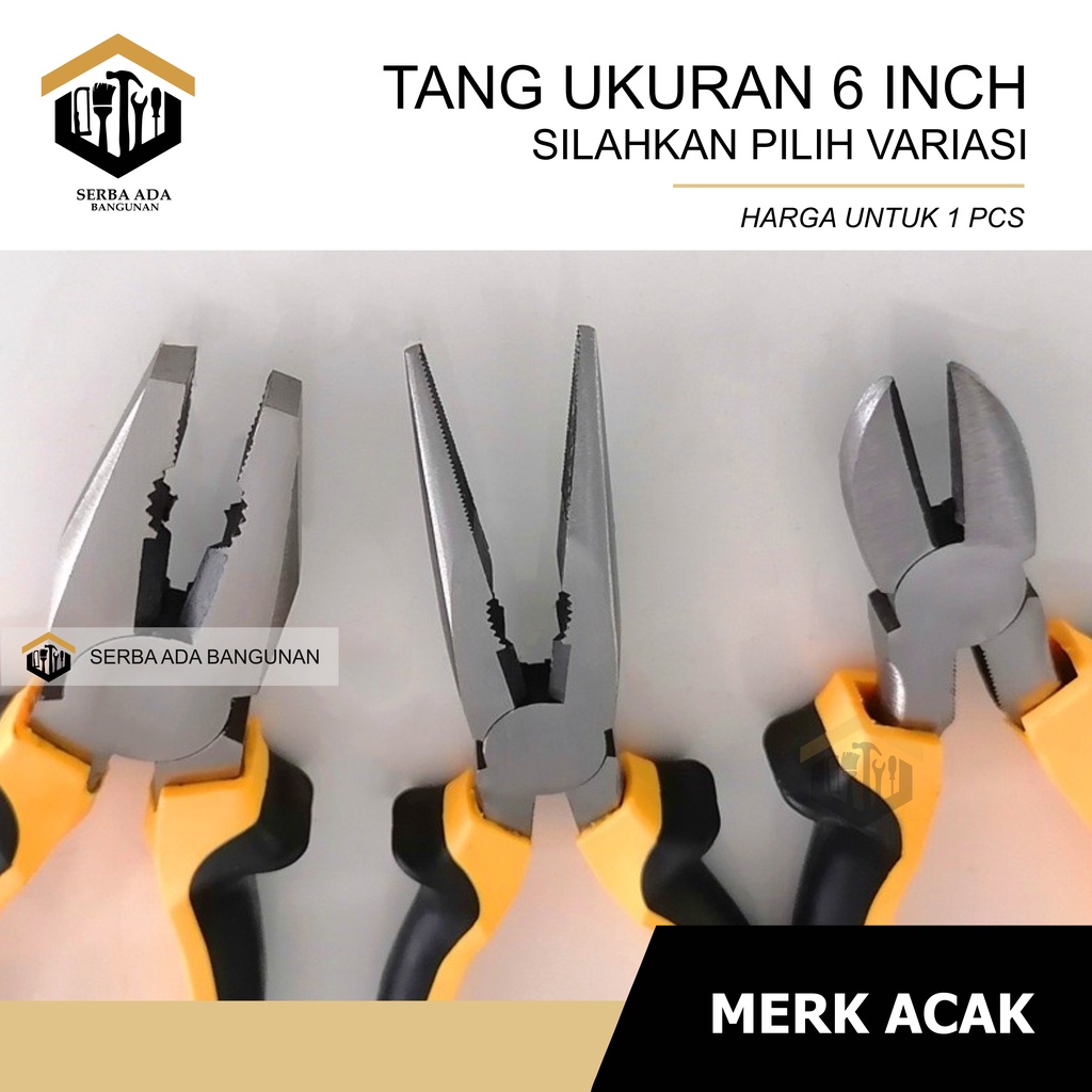 Tang combinasi kombinasi 6 inci blister bahan baja gagang karet / Tang Lancip / Tang Potong