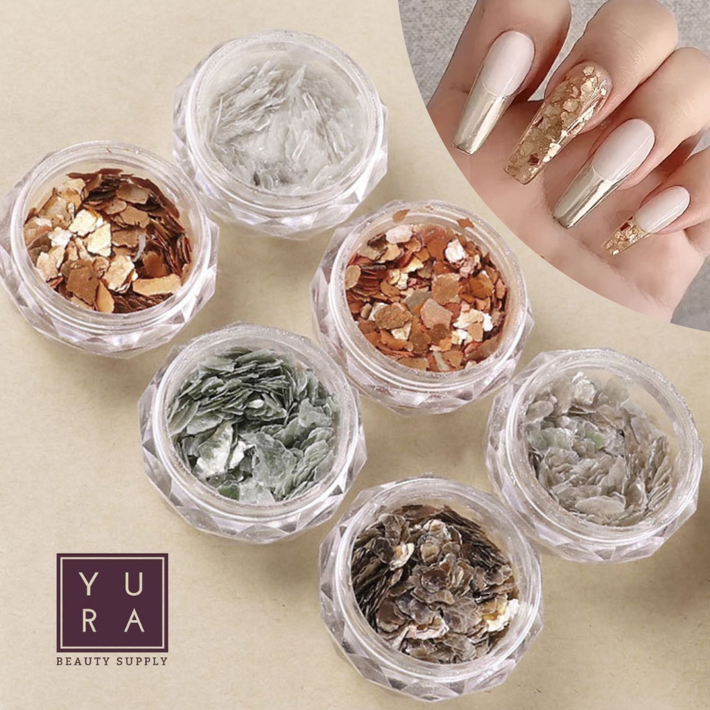 Aksesoris Hiasan Shell Gold Nail art/ Pecahan Kulit Kerang Dekorasi Kuku Nail art UV LED